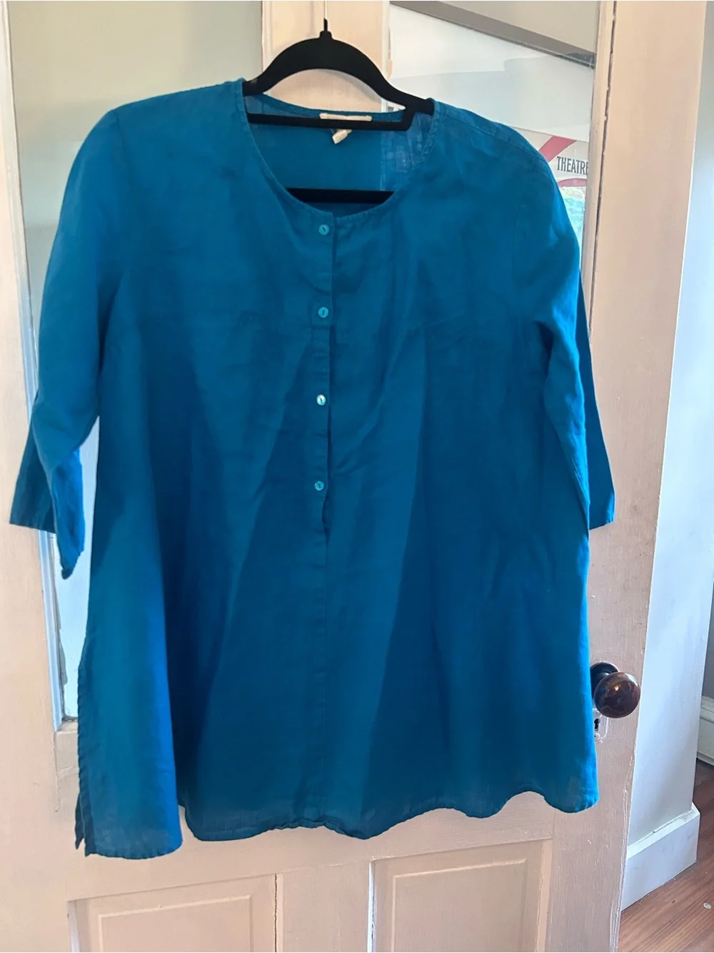 Eileen Fisher Vibrant Teal Button-Front Tunic - Picture 1 of 7